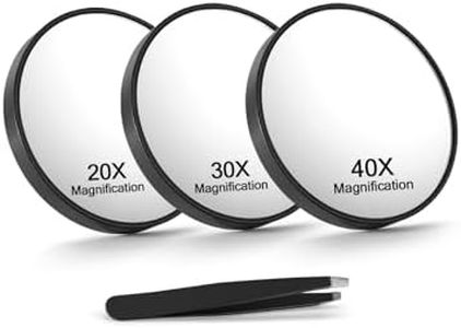 Macaki 20X/30X/40X Magnifying Mirror with Suction Cups and Tweezers Set, 3.5 inches Travel Magnified Makeup Mirror, Black, 3PCS