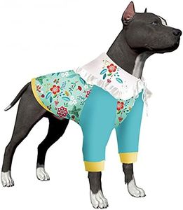 LovinPet Dog Shirts, Wound Care Cute Lapel Dog T-Shirts for Large Dog, Lightweight Stretchy Fabric, Green Stitching Multi-Flower Prints Large Dog Pjs for Dogs Pitbull Clothes L