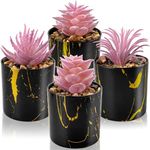 Der Rose 4pcs Fake Plants Artificial Plants Succulents in Black Pots for Pink Room Decor Aesthetic Bedroom Home Room Decor Indoor