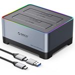 ORICO Hard Drive Docking Station USB 3.2 Gen 2 to SATA I/II/III 2.5 or 3.5 inch HDD SSD Aluminum Alloy RGB Offline Clone Dock Duplicator up to 18TB with UASP [Both USB-C and USB-A Support], (5528C3-C)