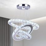 Cainjiazh Modern LED Chandeliers Crystal Chandelier 3 Ring Round Pendant Lighting Adjustable Stainless Steel Ceiling Light Fixture for Living Room Dining Room Bedroom (Cool White)