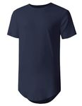 Hat and Beyond Mens Hipster Curve Hem Droptail Tee Premium Longline T Shirts, 1hc01_navy, Large