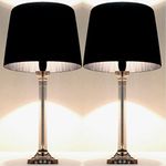 Pair of New Deco Modern Designer Bedside Table Lamps with Black Ribbon Shade Set of 2 (60)