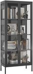 UNICOLY Glass Display Cabinet 4-Tier, Display Cabinet with Glass Doors, Curio Cabinet with Tempered Glasses Doors,Metal Storage Cabinets for Living Room, Plant, Assembly Required, Black