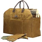 INNO STAGE Firewood Log Carrier Bag Waxed Canvas Tote Holder with Fireplace Pure Leather Gloves- Rust Bag