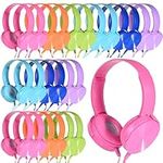 Wensdo 12 Pack Kids Headphones Bulk for School Classroom Students Online Learning, Wholesale Multi Color Wired Durable Headsets for Computer Laptop Chromebook Library Airplane and Travel