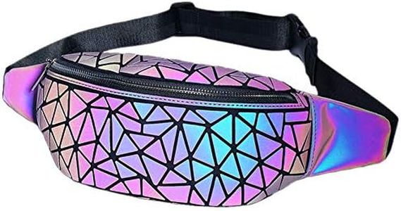 Suuran Holographic Rave Fanny Pack Geometric Waist Pack for Women&Men, Flash Reflective Chest Bag Iridescent Belt Bum Bag for Travel, Festival, Running, Sports - NO.1