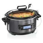 Hamilton Beach 6 Quart Digital Slow Cooker Programmable with Temperature Probe, Temp Tracker Lets You Cook, Braise, Simmer, Sous Vide, Make Fondue & Yogurt, Black Stainless (33866),