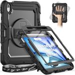 Timecity for iPad Air 11 Inch Case M2 (2024), iPad Air 6th Gen with Screen Protector, Full-Body Protection Case with 360 Rotating Stand & Soft Hand/Shoulder Strap/Pen Holder for iPad Air 11" -Black