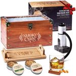 Smoky Crafts Old Fashioned Smoker Kit - Whiskey Smoker Kit with Smoking Gun, Cocktail Smoke Box, Food Tray and Wood Chips (Apple & Cherry) - Bourbon Gifts for Men