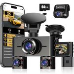 2K 4 Channel Dash Cam Front and Rear Inside, 360° View Car Camera 2K FHD, Dash Camera for Cars Built-in Wi-Fi, Dashcam with 64GB Card, Voice Control, WDR Night Vision, 24H Parking Mode V7