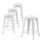 Duramex (TM) Set of 4 White 24 Inch Counter Height Metal Bar Stools, Indoor/Outdoor, Stackable