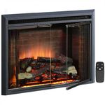 PuraFlame Klaus Electric Fireplace Insert with Fire Crackling Sound, Glass Door and Mesh Screen, 750/1500W, Black, 29 15/16 Inches Wide, 23 3/16 Inches High