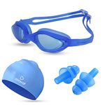 Airavat Swimming Kit, 0003 Swimming Set for Men & Women with Swimming Goggles Case, Swim Goggle, Earplugs & Swim Cap, Anti-Fog & Uv Protected, High Elasticated with Silicone Material (Blue)