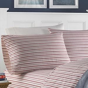 Nautica Stripe Cotton Percale Sheet Set, Queen, Coleridge Red
