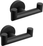 QNIIAED 2 Pcs Double Door Hooks，Bathroom Towel Hooks Screw in SUS 304 Stainless Steel Heavy Duty Robe Coat Hooks Wall Mounted for Bedroom or Kitchen(Matte Black)