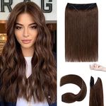 S-noilite Invisible Wire Hair Extensions Real Human Hair Medium Brown Halo Hair Extensions with Adjustable Fish Line Halo Hidden Wire Hair Extensions with Clips for Women,#04,75g,14 Inch