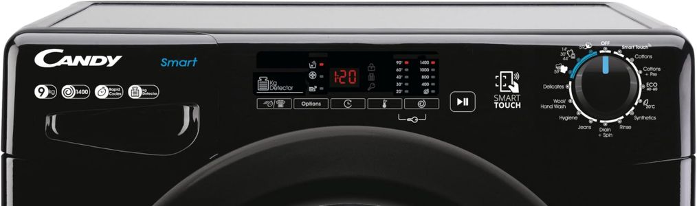 Candy 9kg Washing Machine – Black Front Load Laundry Appliance
