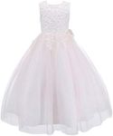 Bow Dream Lace Flower Girl Dress Wedding First Holy Communion Baptism Dresses, Blush Pink, 4T