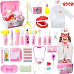 LOYO Doctor Kit Kids - Dentist kit for Kids, Kids Doctors Play Set with Doctor Costume, Pretend Play Toddler Kids Toy for 2 3 4 5 6 7 Years Old Girls Boys Birthday Gifts (Pink)