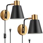 KOONTING® Plug in Wall Sconce 2 Pack, Modern Rotatable Wall Lamp with Plug-in Cord and On/Off Toggle Switch, Metal Shade Wall Light Fixture for Headboard Bedroom Living Room