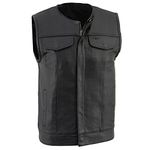 Milwaukee Leather LKM3711 Men's Black Leather Collarless Club Style Motorcycle Rider Vest w/Dual Front Closure - Medium