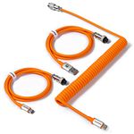 MAMBASNAKE C04 Coiled USB C Cable for Mechanical Keyboards, Custom 2 In 1 Aviator Cable - USB A To Type C & Type C To Type C, Double Sleeved Spring Charging Cable with 5 Pin Aviator Connector - Orange