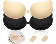 Kemowi 2 Pair Stick on Push up Bra for Women, Skin-Friendly Sticky Adhesive Bra, Invisible Strapless & Backless Bra with 2 Pack Nipplecovers