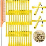 48 Pieces Hair Perm Rods Cold Wave Rods Plastic Perming Rods Curlers Hair Rollers with Steel Pintail Comb Rat Tail Comb for Hairdressing Styling Tools (Yellow and Orange, 0.28 Inch/ 0.7 cm)