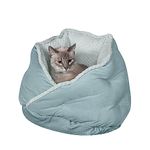 Furhaven 18" Round Teacup (Small) Dog Bed Minky Plush & Velvet Calming Hug Nest, Washable - Aquamarine, 18-inch