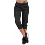 ABOUTYES Capri Pants for Women Summer Casual High Waisted Drawstring Stretch Cropped Capris Pant Athletic Workout Trousers, Deals 2_black, X-Large