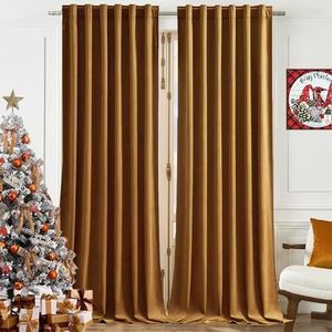 Timeper Velvet Curtains 84 inches - Retro Heavy Gold Velvet Curtains Drapes with Rod Pocket Back Tab Design Light Blocking Home Decoration for French Door / Kids Room, Gold Brown, 52Wx 84L, 2 Panels