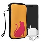 kwmobile Neoprene Sleeve for Smartphone Size L - 6.5" - Shock Absorbing Pouch Case - Protective Phone Bag - Cat Silhouette Dark Pink/Honey Yellow