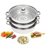 Charocean 28cm Steamer Pans 3 Tier Steamer Cooker Pot Set Stainless Steel Steamer Food Steam Pot with Vented Glass Lids, Dumpling Steamer, Induction Safe