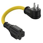 1-FT 12AWG Right-Angle 15 Amp Household AC Plug to 20-Amp Adapter Cable,Nema 5-15P to 5-20R,5-15P to 6-15R/20R T-Blade 20Amp to 15Amp 90-Degree Plug Adapter Cable,125V 15A to 250V 20A Extension Cord