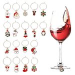 Christmas Wine Glass Charms, 18 Pcs Wine Glass Tags Champagne Cocktail Identifiers Cute Drink Markers for Stemmed Glasses, Wine Accessories Hostess Gifts Stocking Stuffers Christmas Party Decoration