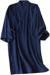 SIQITECHNO Men Kimono Robe Cotton Yukata Spa Sauna Bathrobe Sleepwear Japanese Kimono for Women Loungewear Nightgown Dressing, Navy Blue, One size