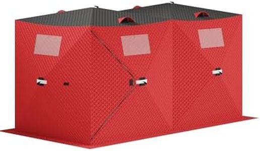Garvee Pop-up Ice Fishing Tent for 6-8 Persons, Hub-Style Insulated Portable Ice Fishing Shelter with Carrying Bag, Zippered Door, Wind Rope & Anchors, Red