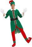 HITASION Men’s Christmas Elf Costume Deluxe Santa Suit Adult Costumes Holiday Halloween Cosplay Set of 6 Pcs Coat Hat Pants Belt S