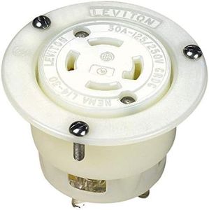 Leviton 2716 30-Amp, 125/250 Volt, Flanged Outlet Locking Receptacle, Industrial Grade, Grounding, White