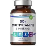 Multivitamin and Mineral Tablets for Adults 50 Plus | 180 Count | with 24 Essential Nutrients for Men and Women 50 + | 100% Vegan | by Horbaach