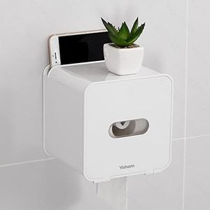 YOHOM Adhesive Toilet Paper Roll Holder Bathroom Wall Mounted White Pet Proof Toilet Paper Holder Plastic Waterproof Toilet Tissue Holder with Cover