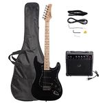 Bonnlo Full Size Electric Guitar Kit for Music Lover Beginner with 20W Guitar Amplifier, Guitar Bag, Cable, Strap, Pick, Tremolo Bar, Tool (Black)