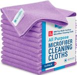 12" x 12" Buff Pro Multi-Surface Microfiber Towels | Purple Micro Cleaning Cloths - 12 Pack | Premium Microfibers For Cleaning Glass, Kitchens, Bathrooms, Automotive