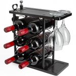 Velvet183 Premium Black Wooden Wine Rack – Wine Bottle Holder for 6 Bottles, 2 Glasses, Corkscrew and Cork holder - Wine Racks - Wine Racks Free Standing - Wine Glass Holder - Bottle Rack.