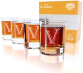 Monogrammed Gifts for Men - 4PC 11 Oz Custom Whiskey Glasses (V-Monogram) - Engraved Whiskey Glasses - Personalized Whiskey Glasses - Unique Bourbon Glasses - Personalized Glass Gifts for Dad