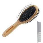 Dog Brush Cat Brush, Vokiuler Double Sided Bristle and Pin Pet Brush for Dog Grooming, Real Boar Bristle Shedding Brush with Bamboo Handle for Long Short Hair, 2 Pack Dog Comb, Black