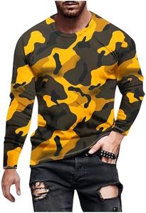 Long Sleeve Shirts for Men Camouflage Hunting Gear Compression Shirt Gym Running Mens Fitness Tactical Vest Biking Football Soccer 02#,Yellow,L