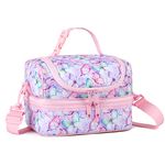 VASCHY Lunch Box Bag Kids, Insulated Two Compartments Bento Cooler Bags for Girls w Shoulder Strap for School,Daycare,Kindergarten,Picnic Pink Butterfly