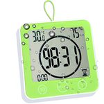 Timer Clock Thermometer Hygrometer with Suction Cup [Waterproof Wall Clock for Bathroom] (Green)